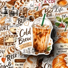 50pcs Positive Coffee Style Stickers Dedicated Deck Card Games Games & Accessories, Perfect For Laptops Water Bottles Notebooks, Bring Warm And Cheerful Mood, Ideal For Daily Use, Coffee Shop Decor And Gift - 50pcs - View 7