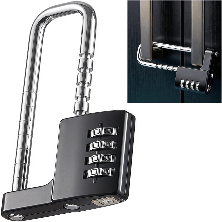 1pc [Stainless Steel Combination Lock] 4-Digit Stainless Steel Combination Lock - Heavy-Duty Adjustable Shackle For School, Gym Lockers & Outdoor Gates, Cupboard Lock, Fence Door - Multicolor - View 1