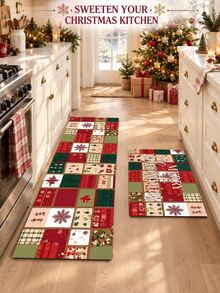 1/2pcs Christmas Vintage Diatomaceous Earth Mat, Snowflake Pattern, Super Absorbent, Non-Slip, Perfect For Bathroom, Kitchen And Dining Room, Quick Drying, Ideal Home Decor And Bathroom Floor Mat Gift. - Multicolor - View 2