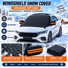 1pc 259*114.3cm Universal Car Windshield Snow Cover, Full Coverage Frost And Ice Protection Cover With Reflective Rearview Mirror Cover, 4 Hook Straps, Foldable Quilted All-Season Sunshade, Suitable For Sedan, Hatchback And SUV, Green/Orange Accents, Winter Car Accessory, Christmas Gift For Female Drivers - Multicolor - View 4
