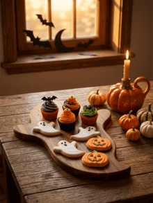 1pc Halloween Themed Wooden Cutting Board, Ghost/Gravestone Shaped, Double-Sided Reversible, Suitable For Fruit, Cheese, Cold Cuts And Appetizer Preparation And Serving, Perfect For Halloween Party And Home Decor - Natural Wood Color - View 8