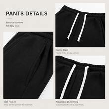 2pcs Men's Casual Sweatshirt Set, Fashionable Unique Solid Color Design, Half Zip, Slanted Pockets And Drawstring Detail, Perfect For Daily Casual Wear, Stylish Minimalist Outings, Commuting And Street Style, Suitable For Spring Autumn Winter Seasons, Can Be Used As Halloween Christmas Gift For Men - Black - View 6