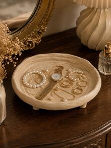 1pc Beige Resin Jewelry Tray, Asymmetrical Sculptural Design Jewelry Dish, Elegant Ring, Earring, Necklace, Watch Storage, Bedroom Vanity Decor, Suitable For Makeup Table, Gift, Wedding, Bridesmaid Gift, Room Decor, Home Decor - Multicolor - View 8
