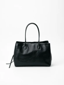 Women Solid Soft Faux Leather Tote Bag,Long Top Handles Side Tassel, Large Capacity With Inner Zip Pocket,Minimalist Elegant All-Season Office Commute - Black - View 2