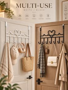 No-Drill Over-The-Door Hanging Storage Rack, Multi-Functional Iron Coat Rack, 7-Hook Door Back Coat & Hat Hook Towel Rack, Suitable For Bedroom, Bathroom, Kitchen Clothing, Hats, Bags, Scarves Storage - Multicolor - View 6