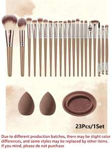 Conjunto de Ferramentas de Maquiagem com 23 Peças, Pincéis de Maquiagem, Esponjas de Maquiagem, Mini Esponjas de Maquiagem, Almofadas de Pó Triangulares, Mini Almofadas de Amortecimento, Ferramenta de Limpeza de Pincéis de Maquiagem - Café - Visão 4