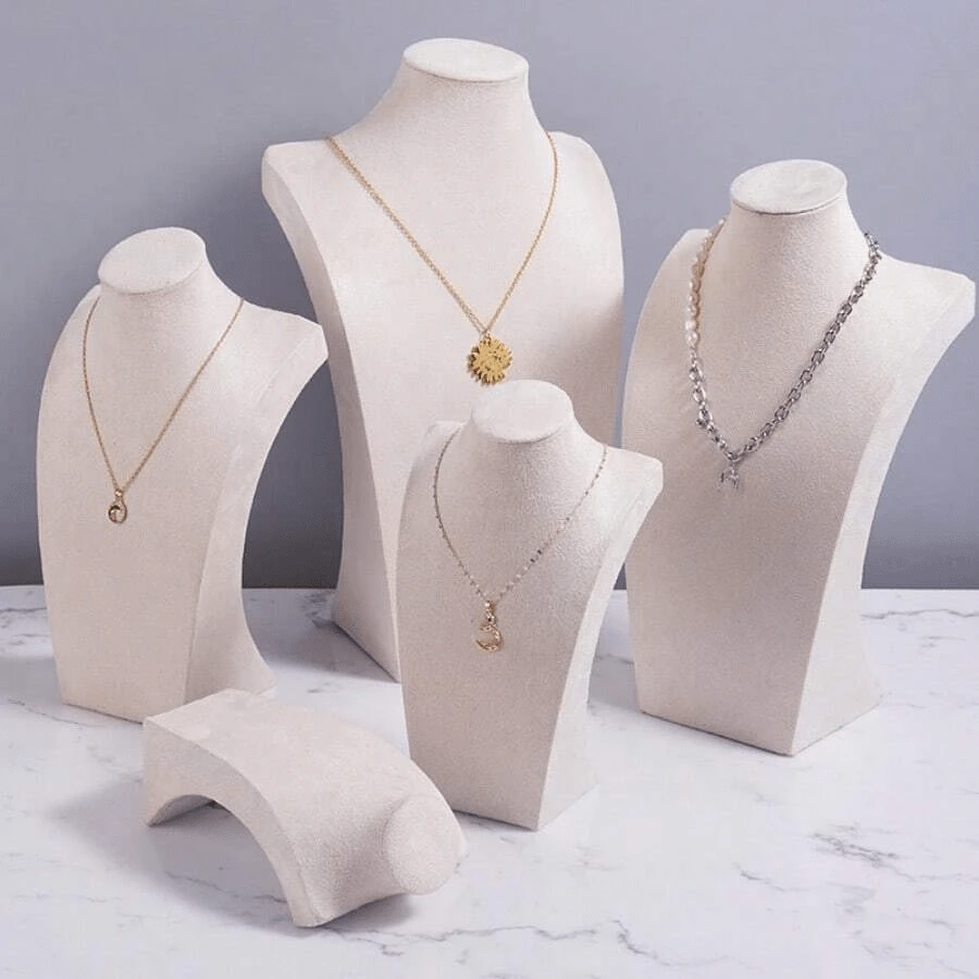 1pc Necklace Display Stand, Velvet Mannequin Neck Holder, Jewelry Necklace Hanging Rack, Pendant Display Prop - Beige - View 1