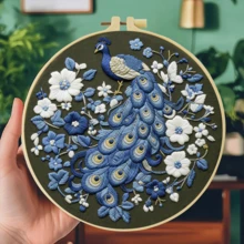1PC 20*20cm/7.9*7.9in,The Beautiful Peacock Embroidery Kit, DIY Handmade Embroidery Set For Adult Beginners, Home Gift, Women's Sewing Gift, Including User Manual, Printed Pattern Fabric, Embroidery Frame, Needle And Thread. - The Beautiful Peacock - View 16