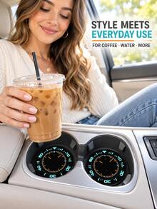 XF.Meraki Car Interior Accessories, 2pcs Car Cup Holder Coasters, 2.75 Inch Round Cup Coasters, 2D Printed Fluorescent Dashboard Design, Non-Slip Waterproof Dust-Proof Scratch-Resistant Easy To Clean Decoration, Universal Fit For Most Car Models - A - View 2