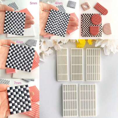 1/5pcs Checkerboard Line Series Soft Clay Jewelry Making Molds, Used For Making Checkerboard Earrings, Line Shaped Polymer Clay Tools, Creative Jewelry Making Handmade DIY Earring 3D Embossing Cutting Tool