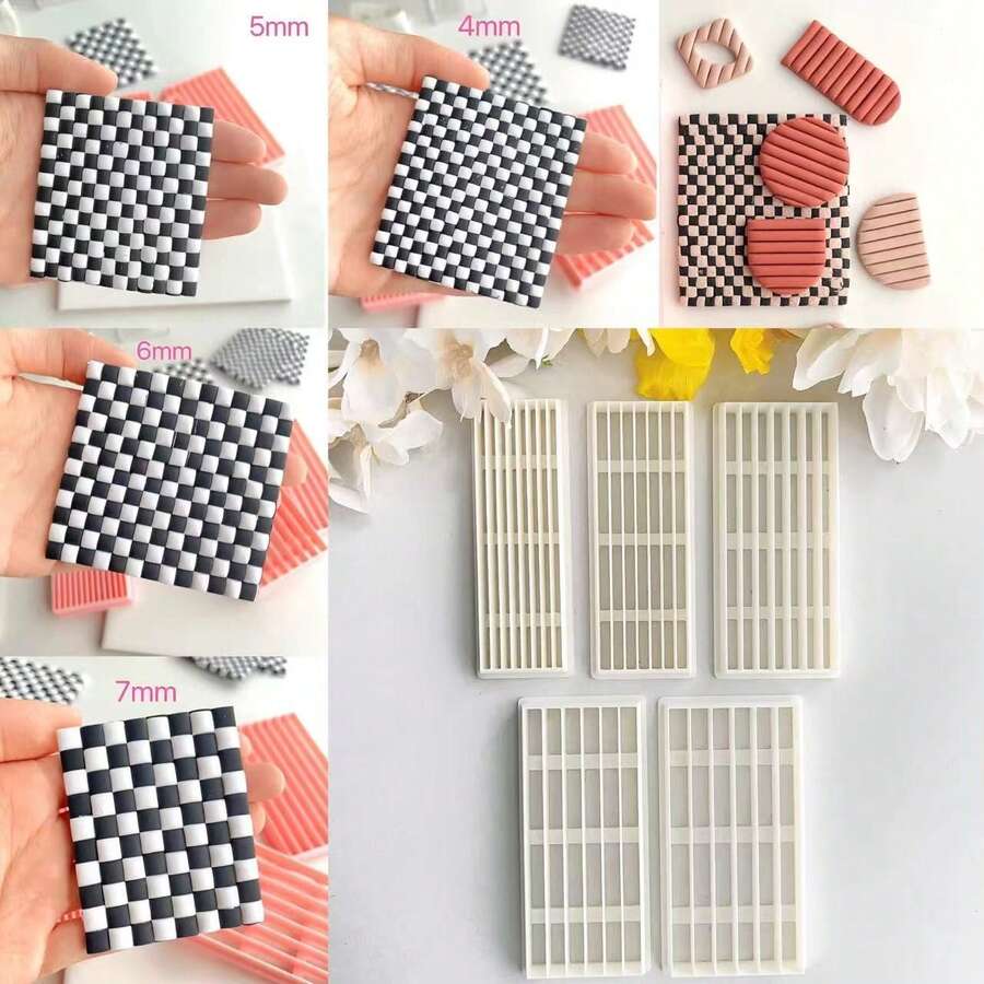 1/5pcs Checkerboard Line Series Soft Clay Jewelry Making Molds, Used For Making Checkerboard Earrings, Line Shaped Polymer Clay Tools, Creative Jewelry Making Handmade DIY Earring 3D Embossing Cutting Tool - White - View 1