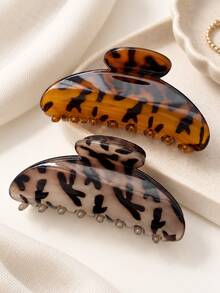 2pcs Korean Fashion Retro Leopard Print Hair Clip, High-End Large Hair Claw, Tortoiseshell Pattern, Back Of Head Cross Hair Accessory For Women - Multicolor - View 5