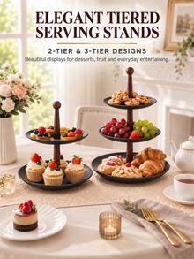 1pc Black Tiered Display Stand With Wooden Support Rod, 2-Tier/3-Tier Dessert Display Tray Suitable For Cupcakes, Fruits, Pastries, Afternoon Tea And Home Decor - Multicolor - View 1
