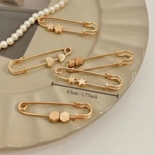 3/4/6Pcs Vintage Brooch Set, Gold Quilted Pins, Retro Style Brooches, Adjustable Waist Safety Pins, For Dress And Jeans Clothing Decoration - Multicolor - View 5