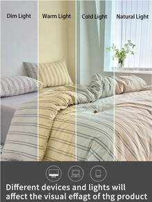 3pcs 100% Cotton Back To School Nordic Minimalist Ins Vintage Retro Striped Pure Cotton Bedding Set 2 Pillowcases + 1 Duvet Cover Set Combination (Excluding Sheets And Inner Core) - Multicolor - View 6