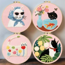 1PC 20*20cm/7.9*7.9in,Cute Cats Embroidery Kit, DIY Handmade Embroidery Set For Adult Beginners, Home Gift, Women's Sewing Gift, Including User Manual, Printed Pattern Fabric, Embroidery Frame, Needle And Thread. - Cute Cats - View 3