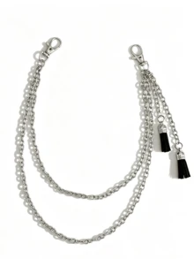 1pc European And American Gothic Style Pants Chain, Hip-Hop Multi-Layer Tassel Metal Waist Chain, Versatile Punk Leather Tassel Pendant Pants Chain - Silver - View 3