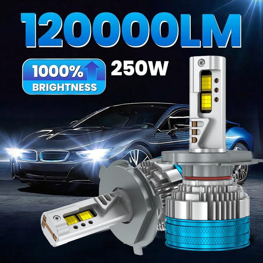 HYNBYZJ 2入組 H7 LED Canbus 車用大燈 超亮 HB4 H11 H4 H1 9012 HB3 9005 9006 插即用燈泡 250W 6000K 汽車燈