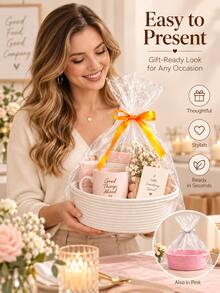 Woven Gift Basket With Bag And Ribbon - Suitable For Mom, Baby Shower, Birthday And Raffle - Can Be Used To Store Dog Toys Or As A Rope Storage Basket On A Shelf - Multiple Colors Available - Multicolor - View 2