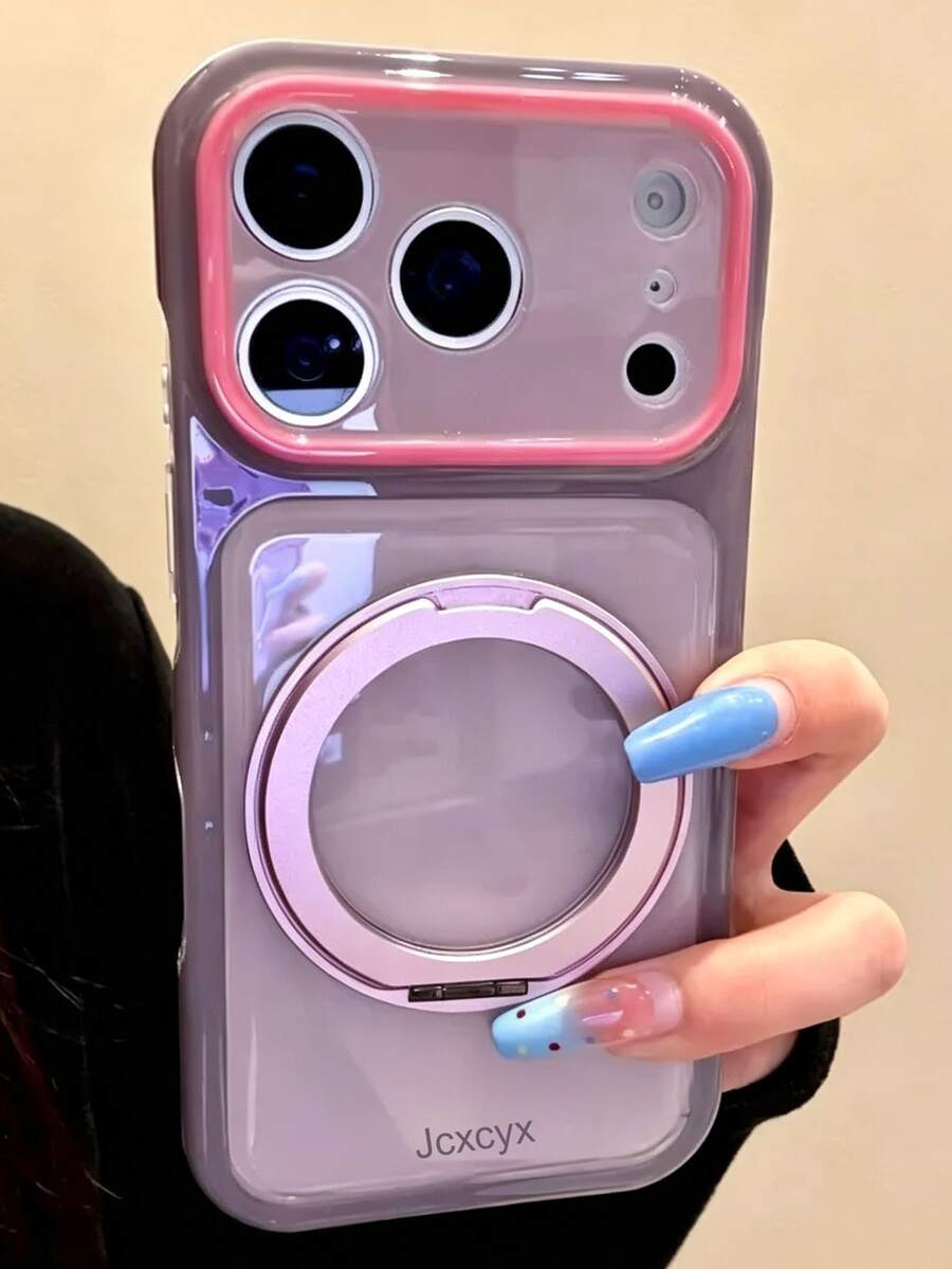 Cute Dual-Color Candy Camera Protective Case, Compatible With IPhone 17 Pro Max, 17 Pro, 16 Pro, 16 Pro Max, 15, 14, 13 Pro Max, 14, 15, 16 Plus, 13, 15, 17, With Rotating Ring Stand, Shockproof Protective Cover, Gift Set - Gray Pink - View 1