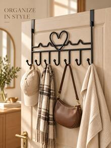 No-Drill Over-The-Door Hanging Storage Rack, Multi-Functional Iron Coat Rack, 7-Hook Door Back Coat & Hat Hook Towel Rack, Suitable For Bedroom, Bathroom, Kitchen Clothing, Hats, Bags, Scarves Storage - Multicolor - View 9