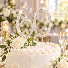 60 Number Rhinestone Cake Topper Sparkling Crystal Birthday Party Decoration Elegant Anniversary Wedding Cake Insert Decor 21x13cm - Style a - View 1