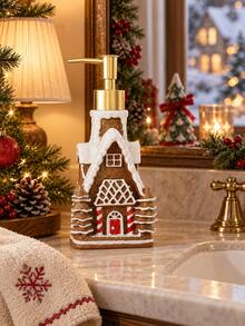 Christmas Gingerbread House Soap Dispenser, Refillable Liquid Hand Soap Lotion Pump Bottle, Holiday Bathroom Vanity Countertop Decor, Kitchen Sink Accessory, Xmas Home Decoration, Christmas Gift - A - View 5