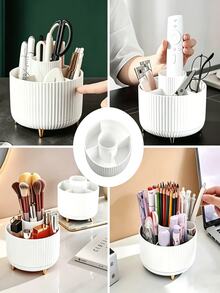 2pcs Makeup Organizer Storage Box Large Capacity Skincare And Cosmetics Storage Rack 360 Degree Rotating Desktop Organizer Puff And Makeup Brush Holder Room Decor Travel Essentials Perfume Storage Bathroom Decor Makeup Storage - Multicolor - View 7