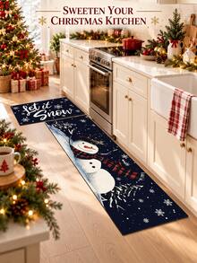 1/2pcs Christmas Floor Mat, Vintage Diatomaceous Earth Mat, Christmas Snowman Pattern, Super Absorbent, Non-Slip, Perfect For Bathroom, Kitchen And Dining Room, Quick Drying, Ideal Gift For Home Decor And Bathroom Mat - Multicolor - View 3