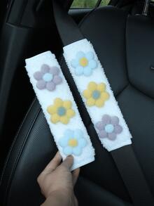 Soft Fluffy Plush Car Seat Belt Shoulder Cover, 3D Floral Applique Cute Seat Belt Shoulder Protector, Universal Cute Car Interior Decoration Accessory, Suitable For Women And Girls - Plush Flower - View 7