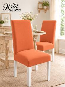1pc Orange Chair Cover, Minimalist Pastoral Style Milk Silk Elastic Dining Chair Slipcover, Suitable For Living Room, Bedroom, Dining Room, Study And More, Removable And Washable, All-Season Use, Autumn Decor - Burnt Orange - View 2
