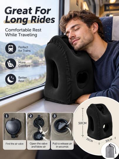 Inflatable Travel Pillow, Lightweight And Portable With Ergonomic Design, Suitable For Office (Including Students Napping On Desks), Also For Use On Planes, Cars Or Trains. Holiday