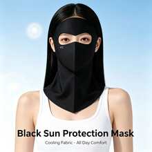1pc Full Face & Neck Sun Protection Mask, UPF50+ UVA UVB Protection, Breathable Ice Silk Cooling Face Mask, Comfortable All-Day Sun Protection Mask, Suitable For Beach Vacation - Black - View 4