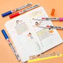 1pc Multi-Color Outline Pen Set, Colorful Metallic Outline Marker, DIY Doodle Pen For Planner, Greeting Card, Poster, Automatic Double-Layer Outline Marker, Student Hand-Drawn Poster Title Drawing Pen, Handmade Decoration Creative Art Writing Drawing Pen - Multicolor - View 6