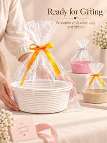 Woven Gift Basket With Bag And Ribbon - Suitable For Mom, Baby Shower, Birthday And Raffle - Can Be Used To Store Dog Toys Or As A Rope Storage Basket On A Shelf - Multiple Colors Available - Multicolor - View 8