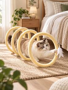 Foldable Cat Tunnel Spiral Interactive Toy, Detachable Bell, Indoor Self-Play Training Equipment, Mouse Feather Teaser Wand, Kitten Energy Consumption Activity Tube, Crinkle Sound Pet Supplies, Ferret Rabbit Puppy Exercise Accessory Set - Multicolor - View 4