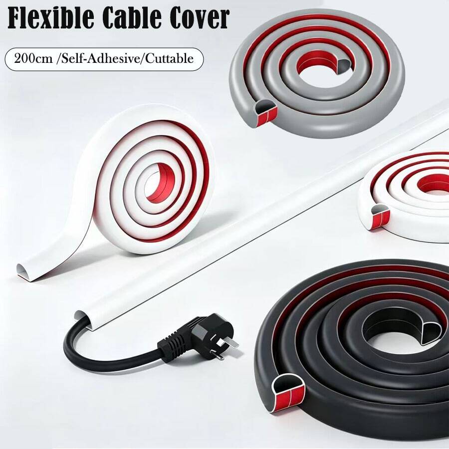 Cable Protection Cover, Self-Adhesive Mini Flexible Cable Tray, Household Cable Conduit, Semi-Circular Cable Tray, Concealed Cable Tray, Home/Office Specific Cable Tray, Easy To Install, Wire Invisible Solution