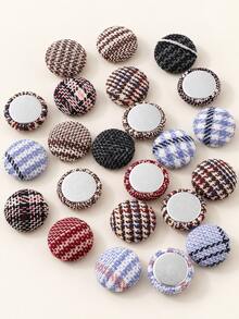 50pcs Assorted 15mm Tweed Plaid Fabric Covered Flat Back Buttons - Houndstooth Fabric Domed Gemstone Decoration, Multi-Color, Suitable For DIY Hair Clip Making, Snap Hair Clips, Coat & Suit Decoration And Sewing Crafts - Round - View 8