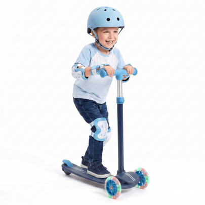 BackID Kids Scooter With Flashing Wheels, 3-Wheel Kick Scooter, Adjustable Handlebar, Rear Brake, Anti-Slip Deck, Triangular Stability Frame, For Boys & Girls Ages 3-8, 110 Lbs Capacity
