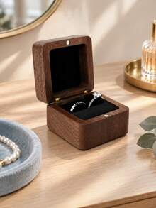 Personalized Square Solid Walnut Wood Rings Jewelry Box Engraved Logo Text, Wedding Gifts,Anniversary Gifts,Wood Box,Gift Box, Birthday Gifts - Multi-color - Walnut Month Flower Ring Box - View 7