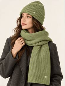 Women's Autumn/Winter Solid Color Knit Hat & Scarf 2pcs Set, Simple Versatile Face-Slimming Warm Beanie Set - Multicolor - View 10