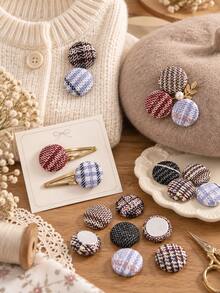 50pcs Assorted 15mm Tweed Plaid Fabric Covered Flat Back Buttons - Houndstooth Fabric Domed Gemstone Decoration, Multi-Color, Suitable For DIY Hair Clip Making, Snap Hair Clips, Coat & Suit Decoration And Sewing Crafts - Round - View 3