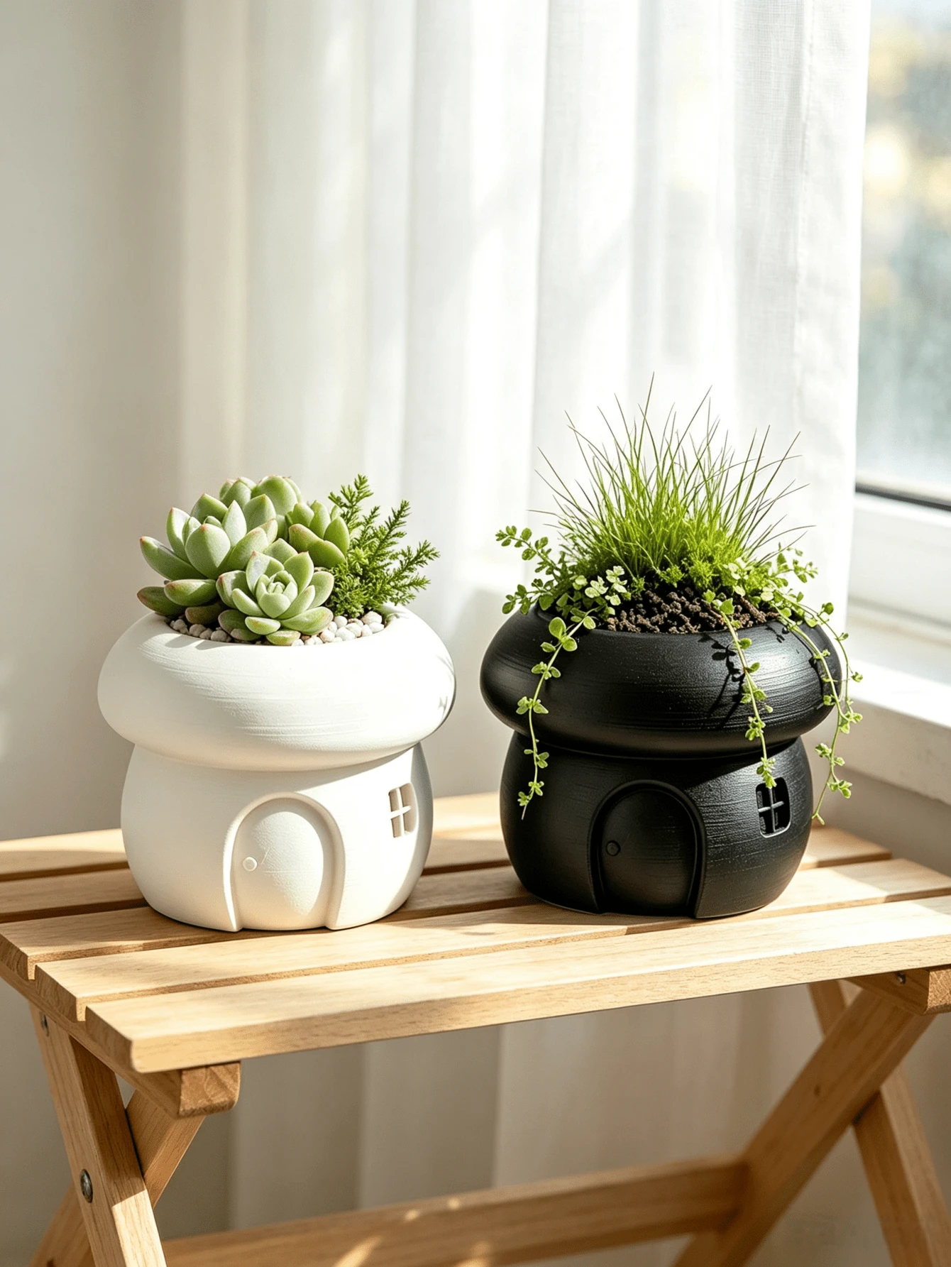 3D列印創意蘑菇屋造型植栽盆 卡通童話風 綠色植物盆 桌上懸掛多肉花盆 陽台窗台園藝裝飾 - A - 查看 1