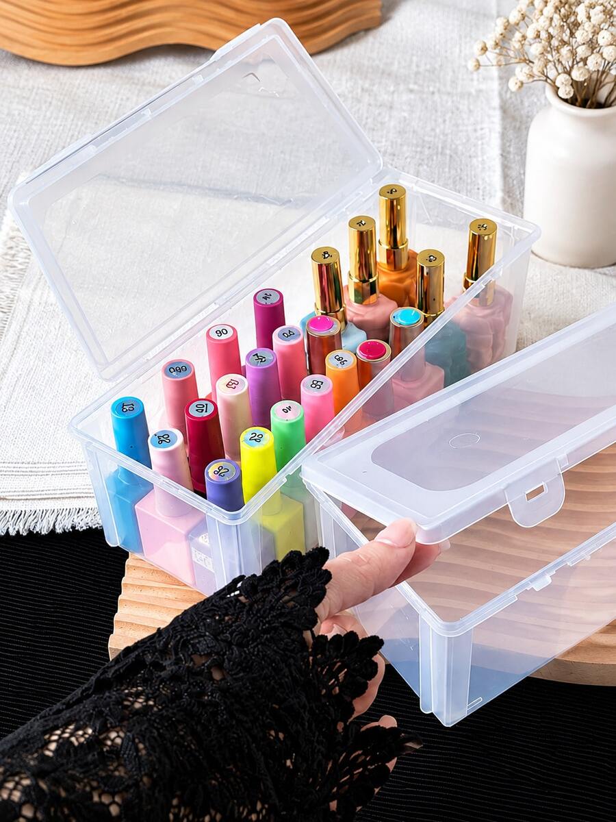 Nail Tool Storage Box Transparent Organizer Case Nail Art Accessories Storage Container Manicure Tools Holder With Compartments Nail Polish File Drill Bits Decoration Storage Box - Multicolor - View 1