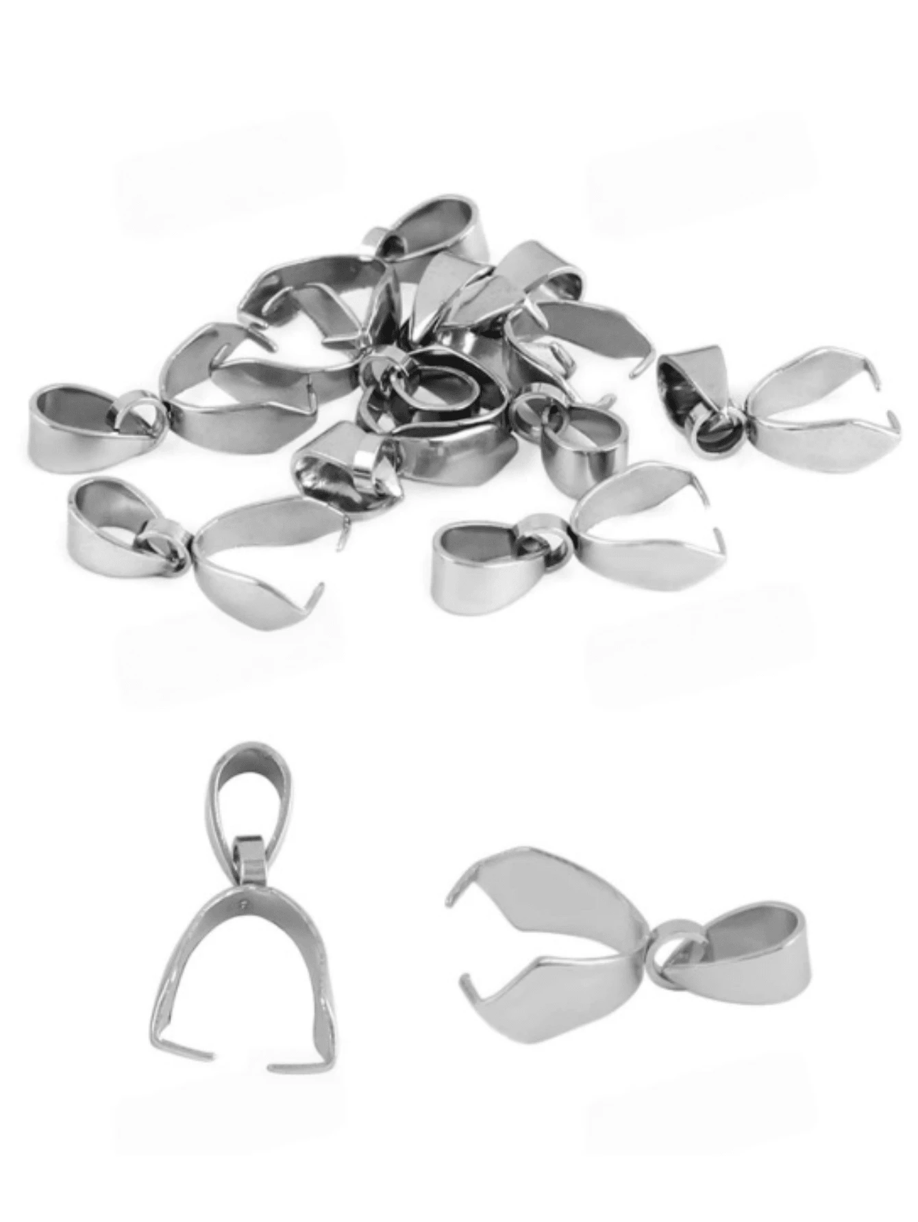 20 Pcs Stainless Steel Pinch Bail Pendant Connectors Findings For DIY Jewelry Making - Silver - View 1