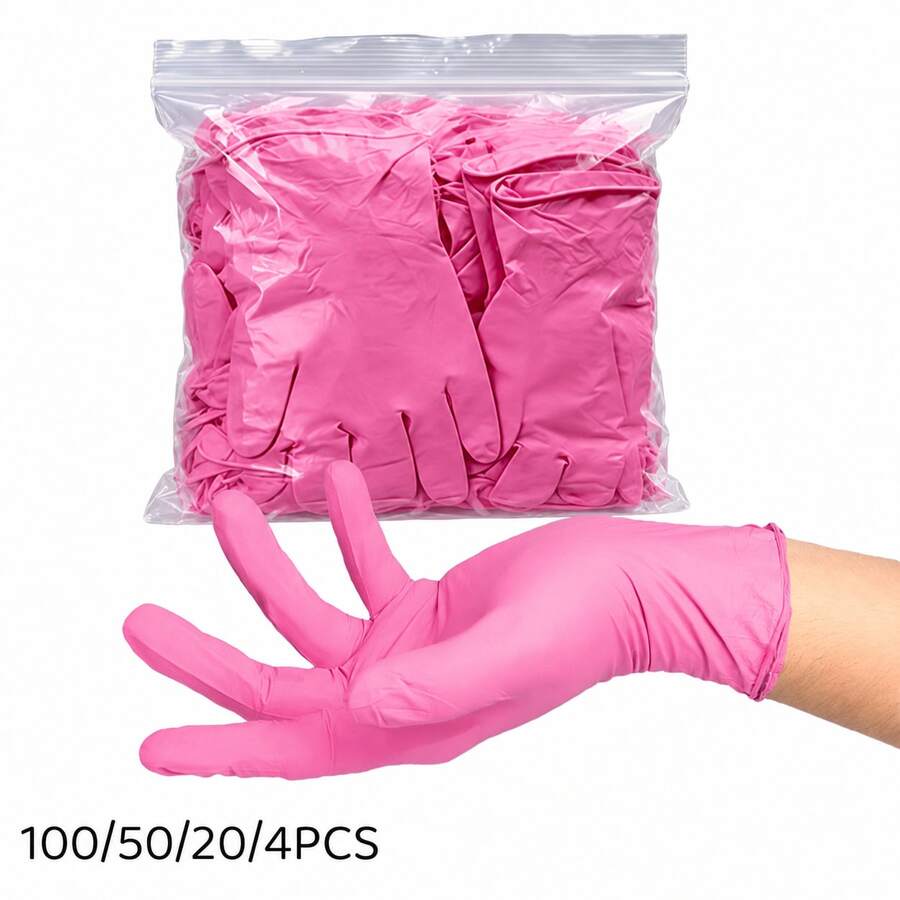 100/50/20/4件裝 深粉色一次性丁腈手套,不含乳膠,適用於清潔工具架、擦拭儲物盒標籤、整理螺絲分揀盒、清潔工作手電筒及擦拭儲物櫃門 - 深粉紅色 - 查看 1