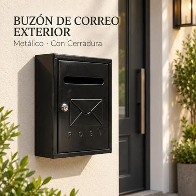 Cassetta Postale da Esterno con Serratura, Cassetta della Posta da Parete in Metallo per Lettere e Buste, Casella Postale con Fessura Frontale e Chiave, per Casa, Appartamento, Ingresso, Facciata, Porta, Ufficio e Negozio, Design Moderno, 20 * 26 * 7,5 cm, Nero/Bianco