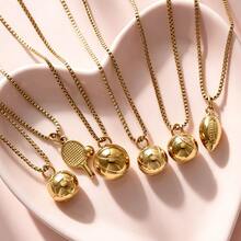 1pc Gold Sports Ball Pendant Necklace, Football Basketball Volleyball Ping Pong Rugby Box Chain, Unisex Fan Jewelry Gift - Gold - View 12