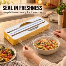 Space-Saving Plastic Wrap Dispenser With Hidden Sliding Cutter, Stable Suction Cup, Strong Magnetic Back And Reusable Hook And Loop, Suitable For Kitchen Wall, Refrigerator And Countertop For Plastic Wrap, Aluminum Foil, Parchment Paper And Wax Paper Rolls - View 5