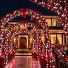 1PCsolar Powered Christmas Courtyard Atmosphere Light String, Outdoor Decoration High Brightness LED Color Light String, Red Green/Red White, Suitable For Decorating Christmas Trees, Courtyards, Indoor And Outdoor Holiday Scenes - Solar String Lights - View 6